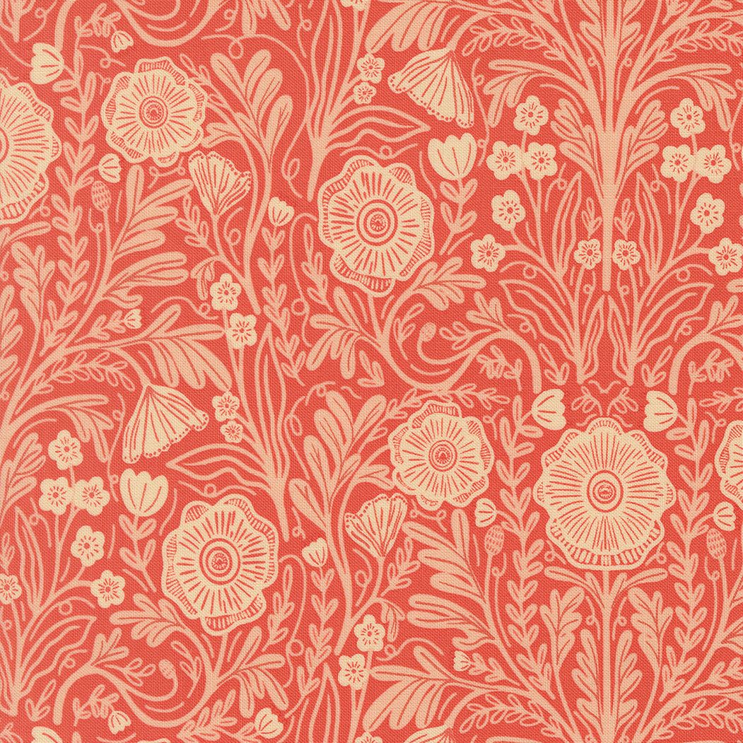 The Henhouse Poppy Florals tomato fabric by Gingiber for Moda Fabrics with rustic barnyard-charm design