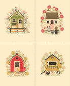 The Henhouse Panel fabric by Gingiber featuring barnyard hens and chicks in warm country colors