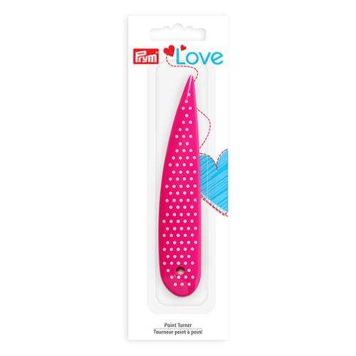 Pink Point Turner from Prym with textured grip for shaping seams and pushing collar points, 5 inches long