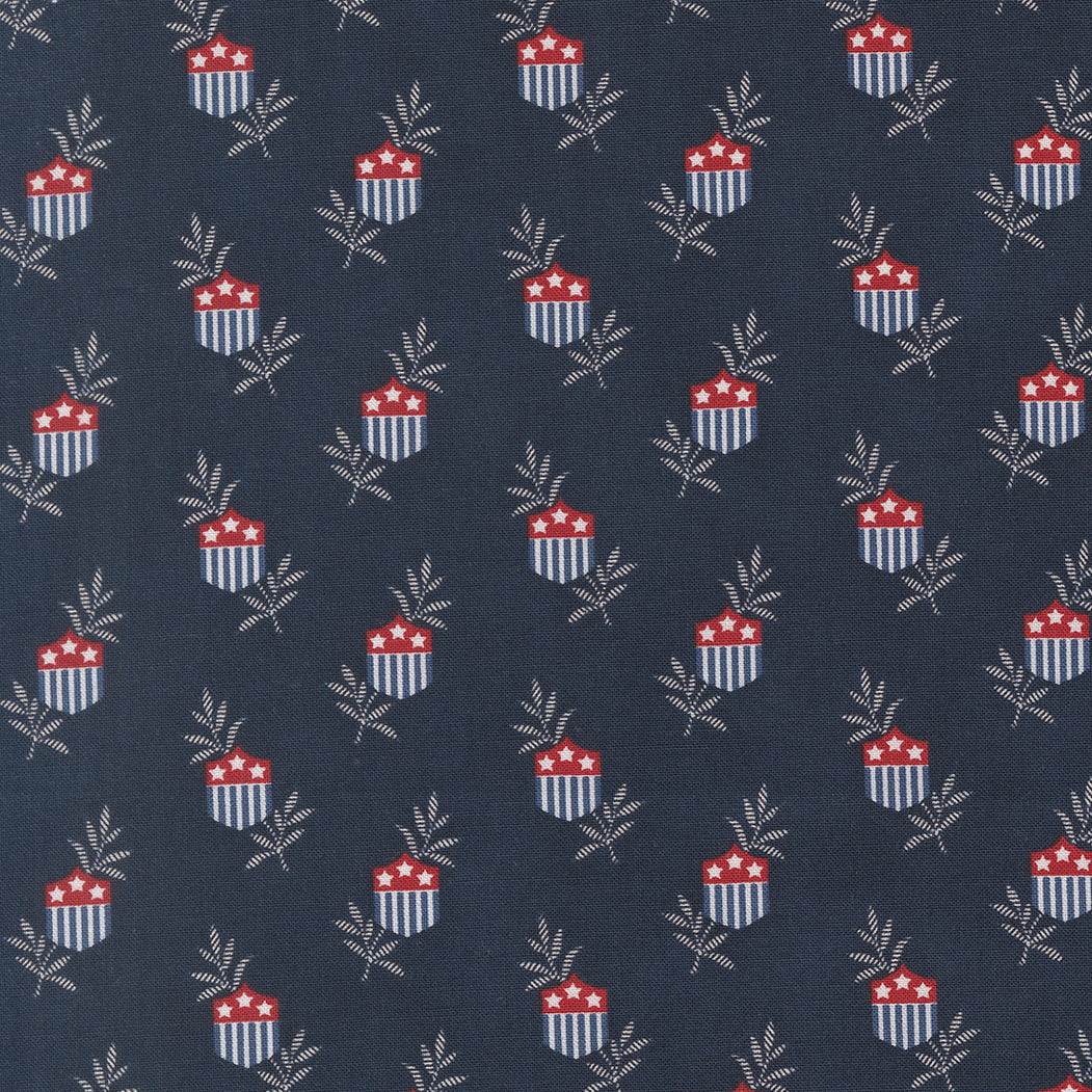 American Gatherings III Star Shield Navy fabric with patriotic shield and stars pattern by Primitive Gatherings for Moda Fabrics