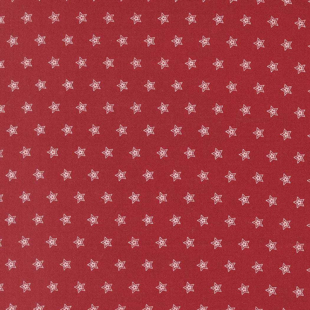 American Gatherings III Double Star Crimson fabric with white stars on red background by Primitive Gatherings for Moda Fabrics
