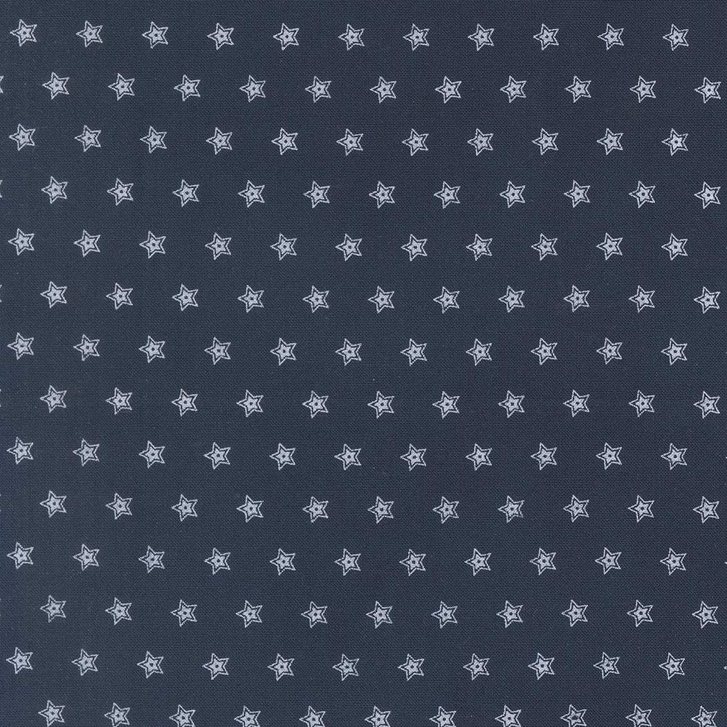 American Gatherings III Double Star Navy fabric by Primitive Gatherings with white star pattern on navy background