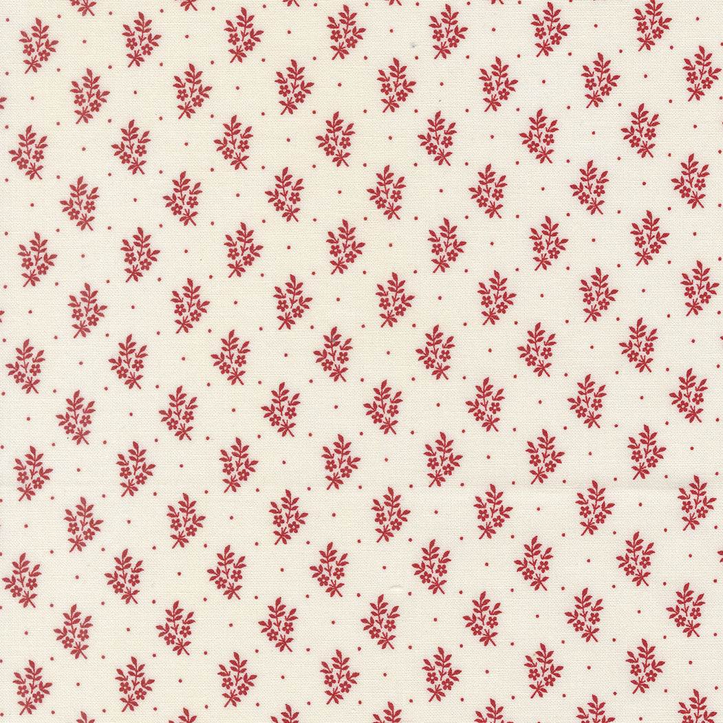 American Gatherings III Flower Sprig Cloud Crimson fabric by Primitive Gatherings for Moda Fabrics, red floral pattern on cream background, sold by half-yard increments
