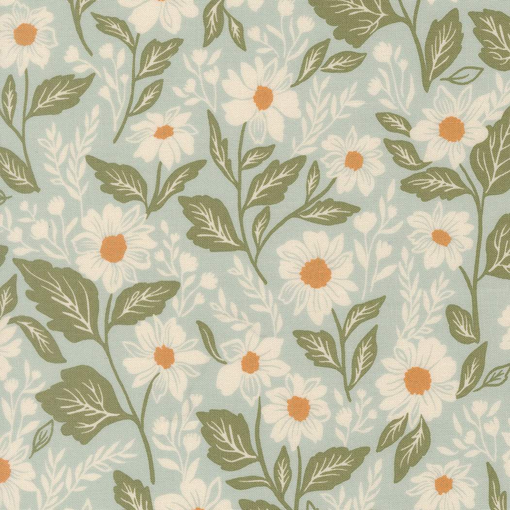 True Love Romance Blooms fabric with vintage birds and floral motifs in robin's egg blue by Vanessa Goertzen