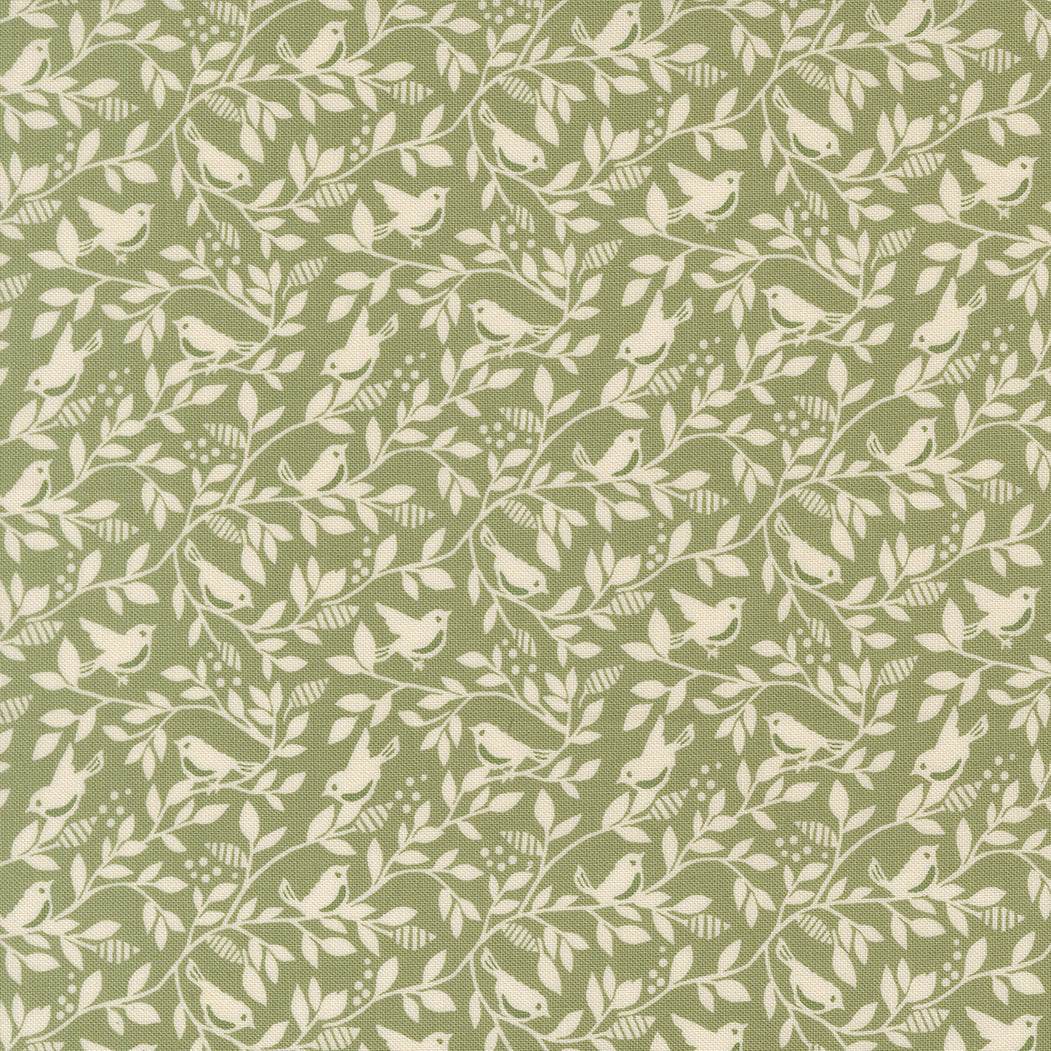 True Love Birds of a Feather Fern fabric by Vanessa Goertzen with vintage birds and ferns pattern