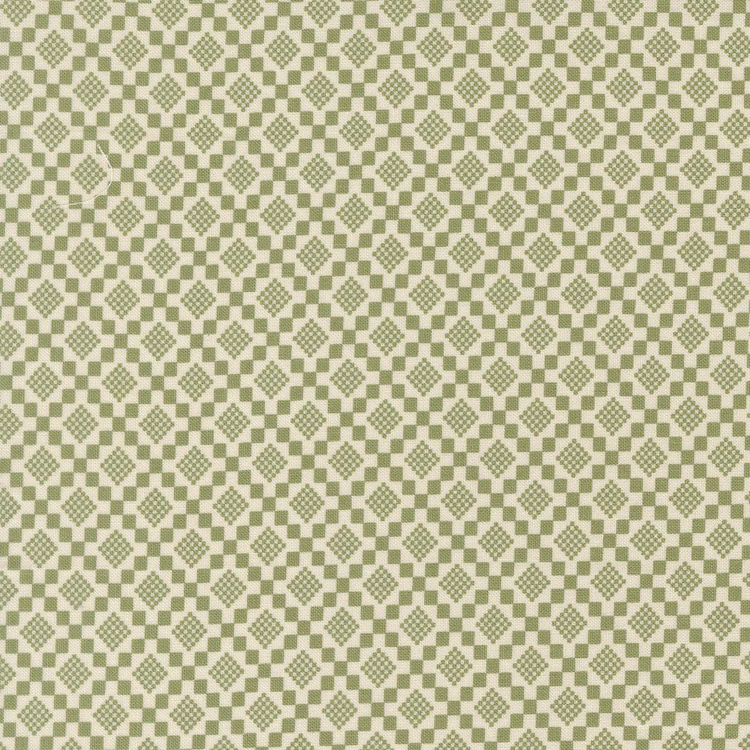 True Love Checkmate Fern fabric with vintage motifs and calming palette by Vanessa Goertzen for Moda Fabrics