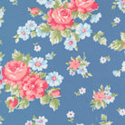 A Cat Named Stitch fabric featuring blooming florals and cabbage rose design by Camille Roskelley for Moda Fabrics