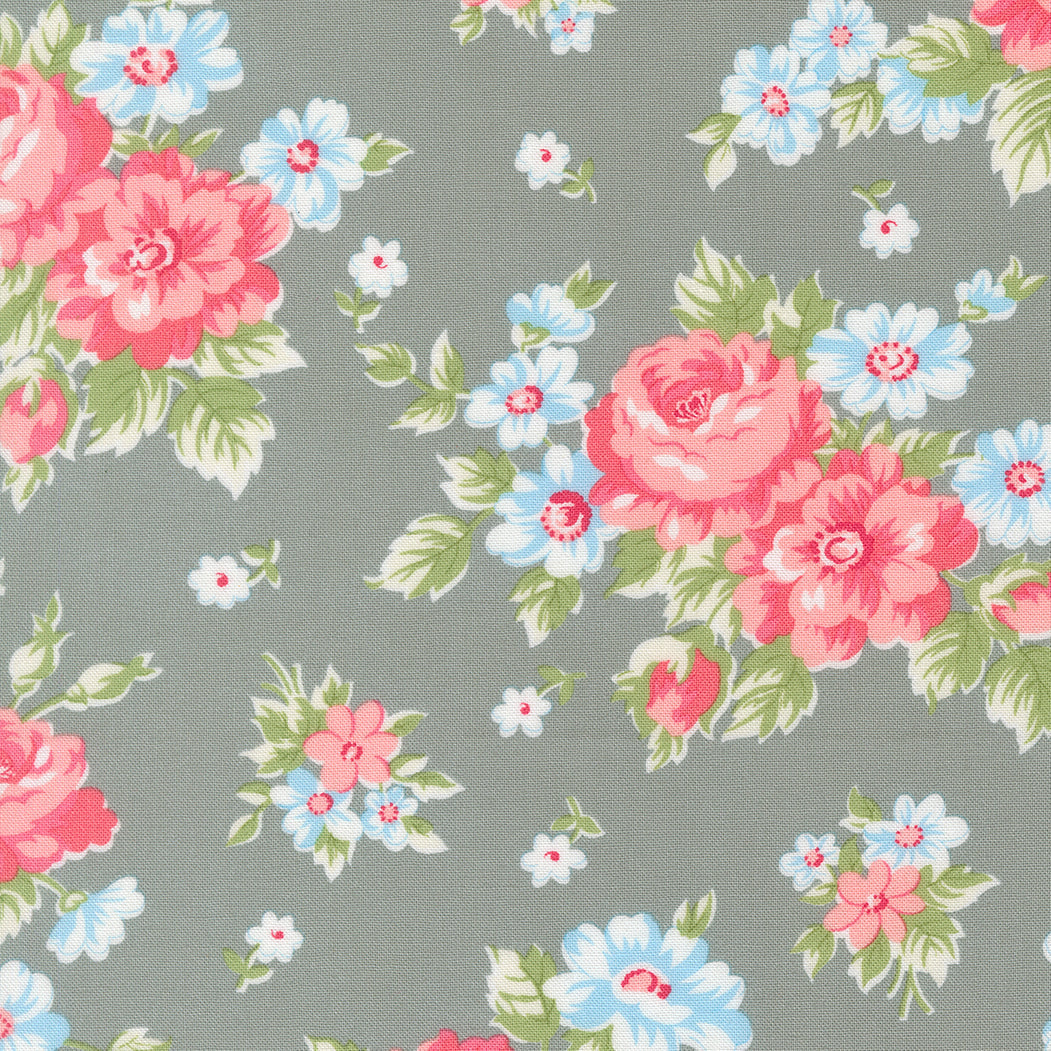 A Cat Named Stitch floral cabbage rose tabby fabric by Camille Roskelley for Moda Fabrics
