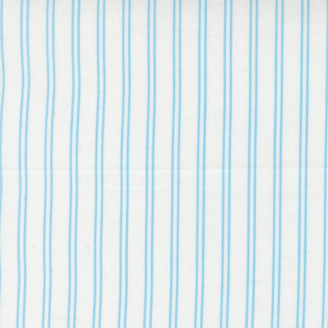 A Cat Named Stitch fabric with cream and sky blue stripes by Camille Roskelley for Moda Fabrics