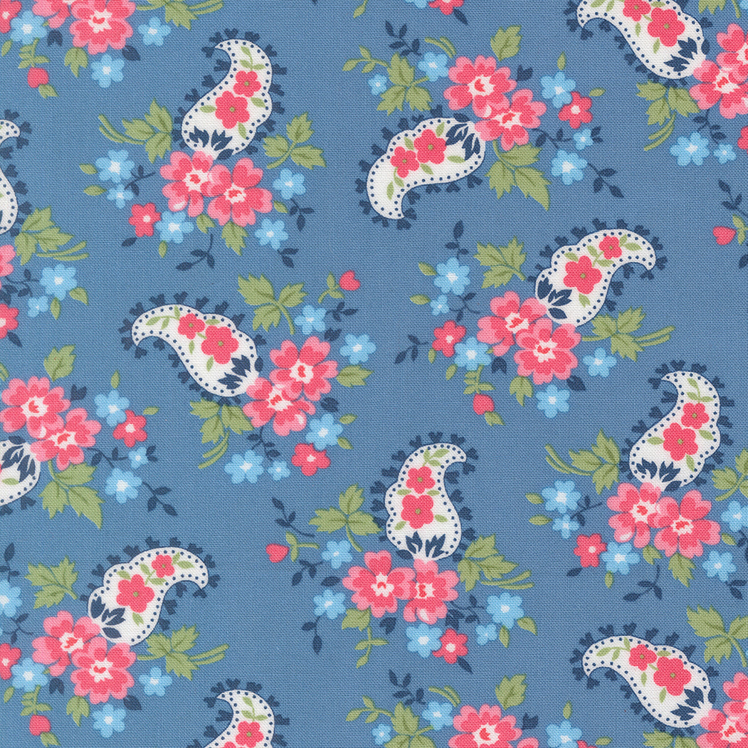 A Cat Named Stitch blue paisley floral fabric by Camille Roskelley for Moda Fabrics