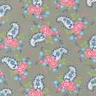 A Cat Named Stitch paisley floral grey fabric by Camille Roskelley for Moda Fabrics with cat and quilt theme