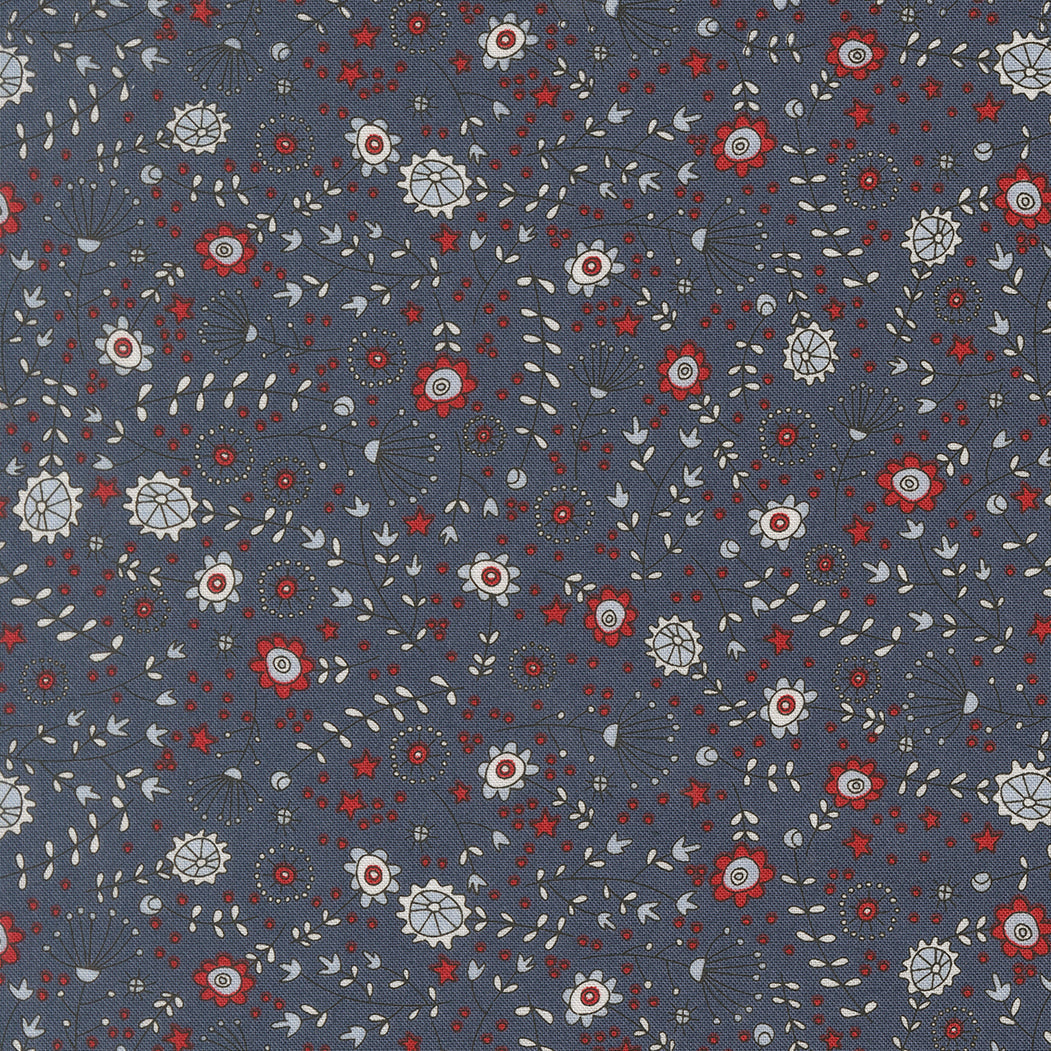Independence Day meadow floral fabric in indigo by Sweetwater for Moda Fabrics in 1/2 yard increments
