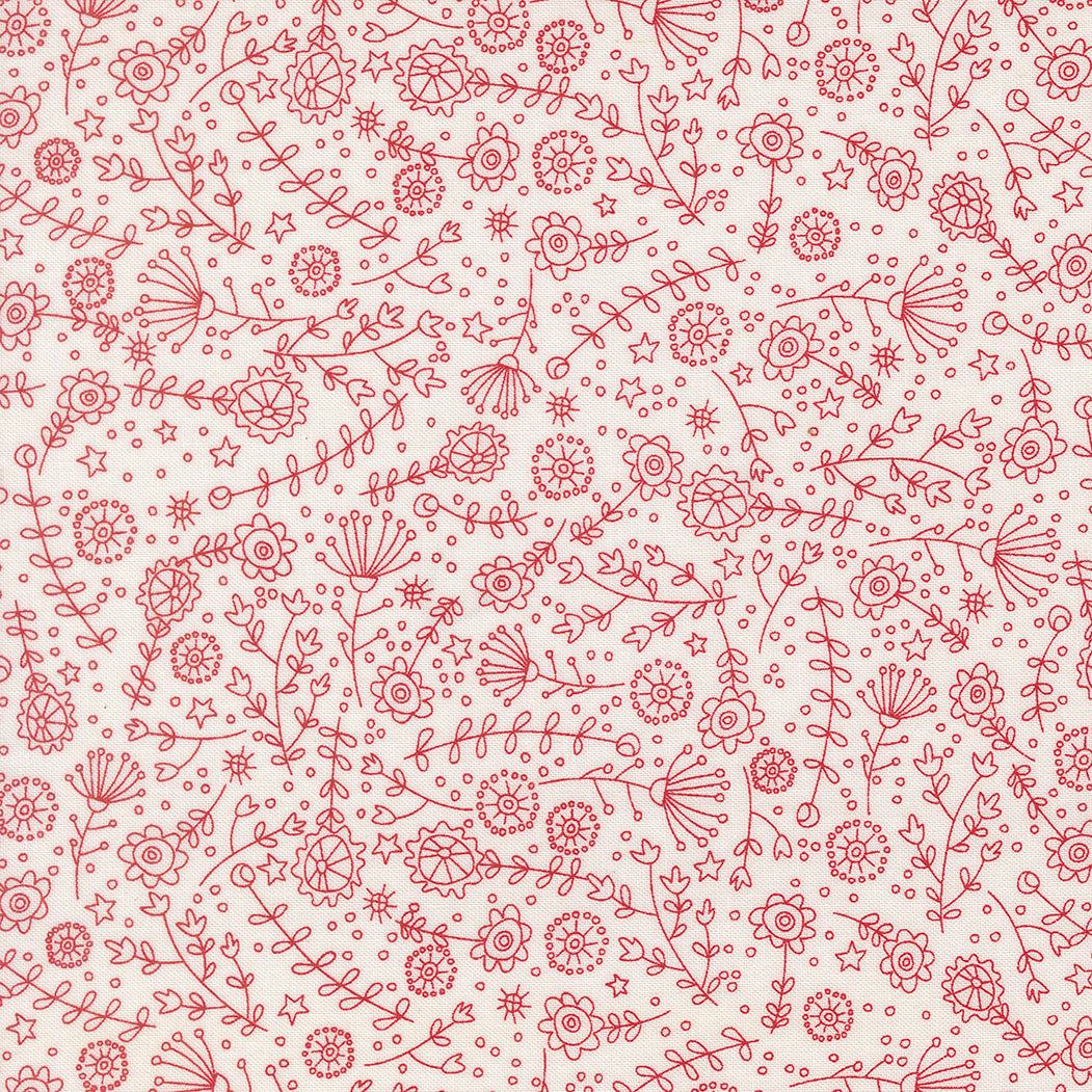 Independence Day patriotic fabric with red, vanilla, and floral meadow design by Sweetwater for Moda Fabrics