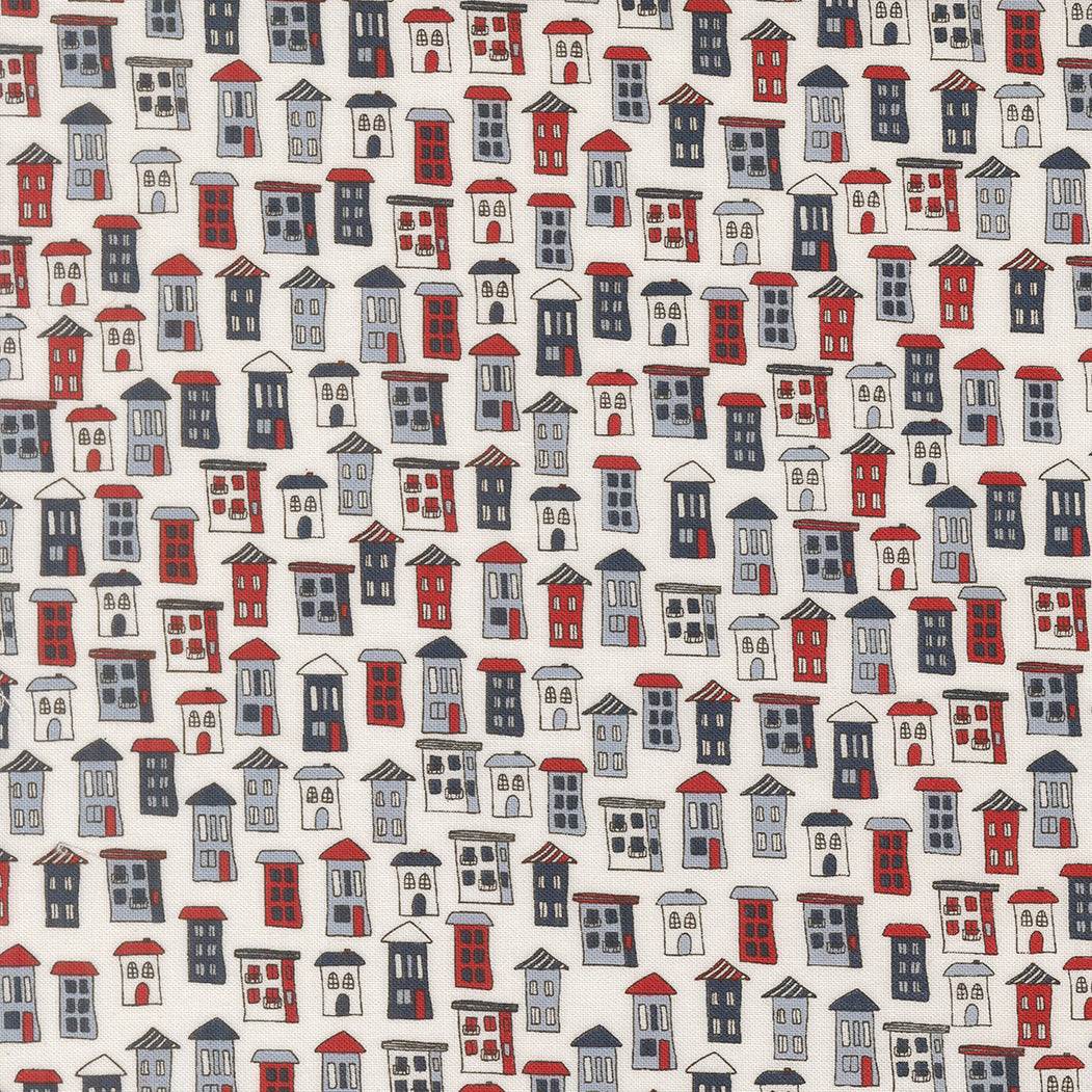 Independence Day American houses fabric pattern by Sweetwater patriotic Fourth of July themed textile
