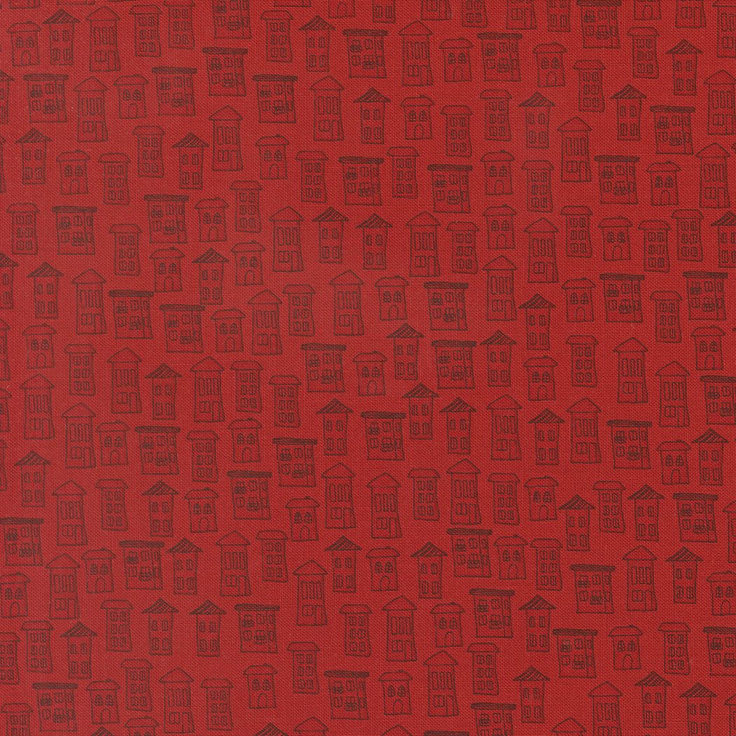 Red and white patriotic fabric with American houses design by Sweetwater for Independence Day collection