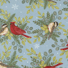Cardinal and chickadee in cozy winter stockings with greenery and jingle bells winter birds fabric design