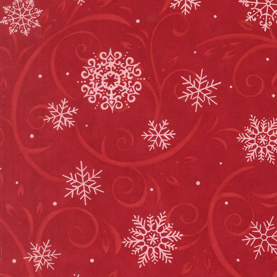 Cardinal and chickadee in winter stockings with snowflakes and jingle bells fabric design by Deb Strain for Moda Fabrics