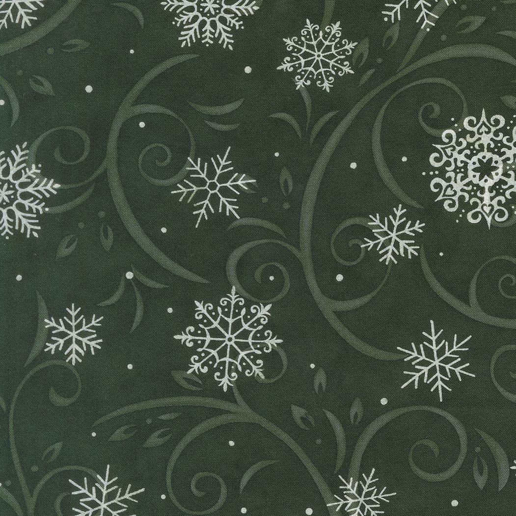When Snow Falls fabric featuring cardinals and chickadees in winter stockings with snowflakes and greenery by Deb Strain