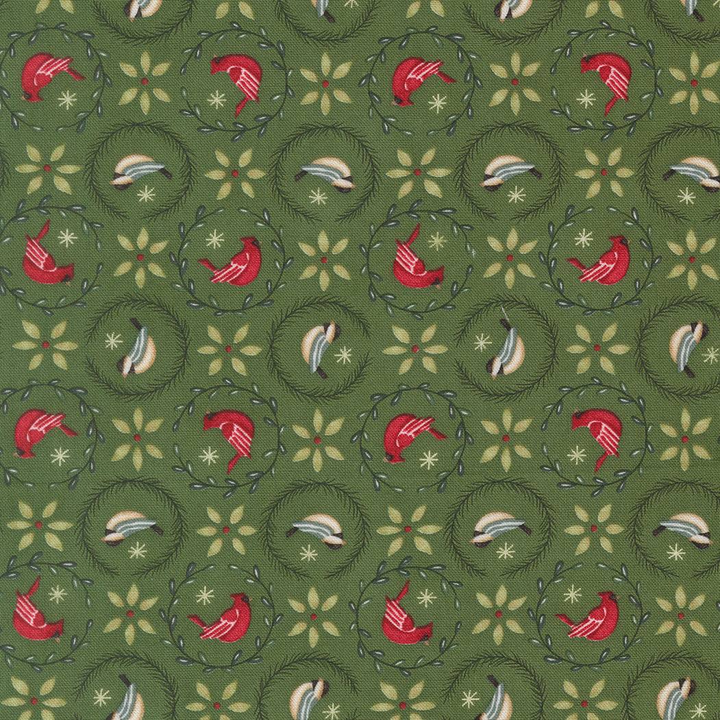 Winter birds in wreaths and stockings fabric pattern by Deb Strain for Moda Fabrics