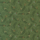 Cardinal and chickadee in winter stockings with greenery and jingle bell on When Snow Falls Tossed Greenery fabric by Deb Strain