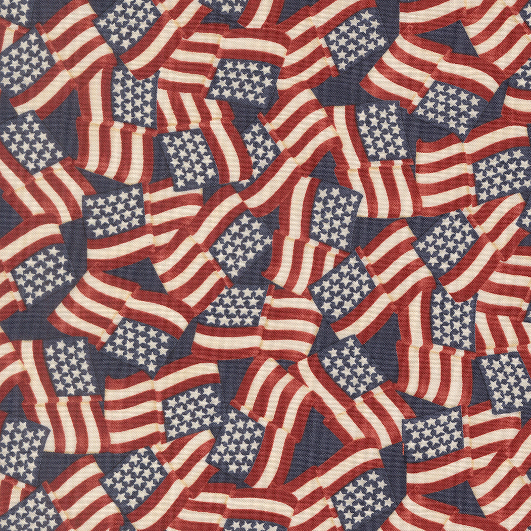 America 250 Years waving flags pattern in loyalty blue by Deb Strain for Moda Fabrics