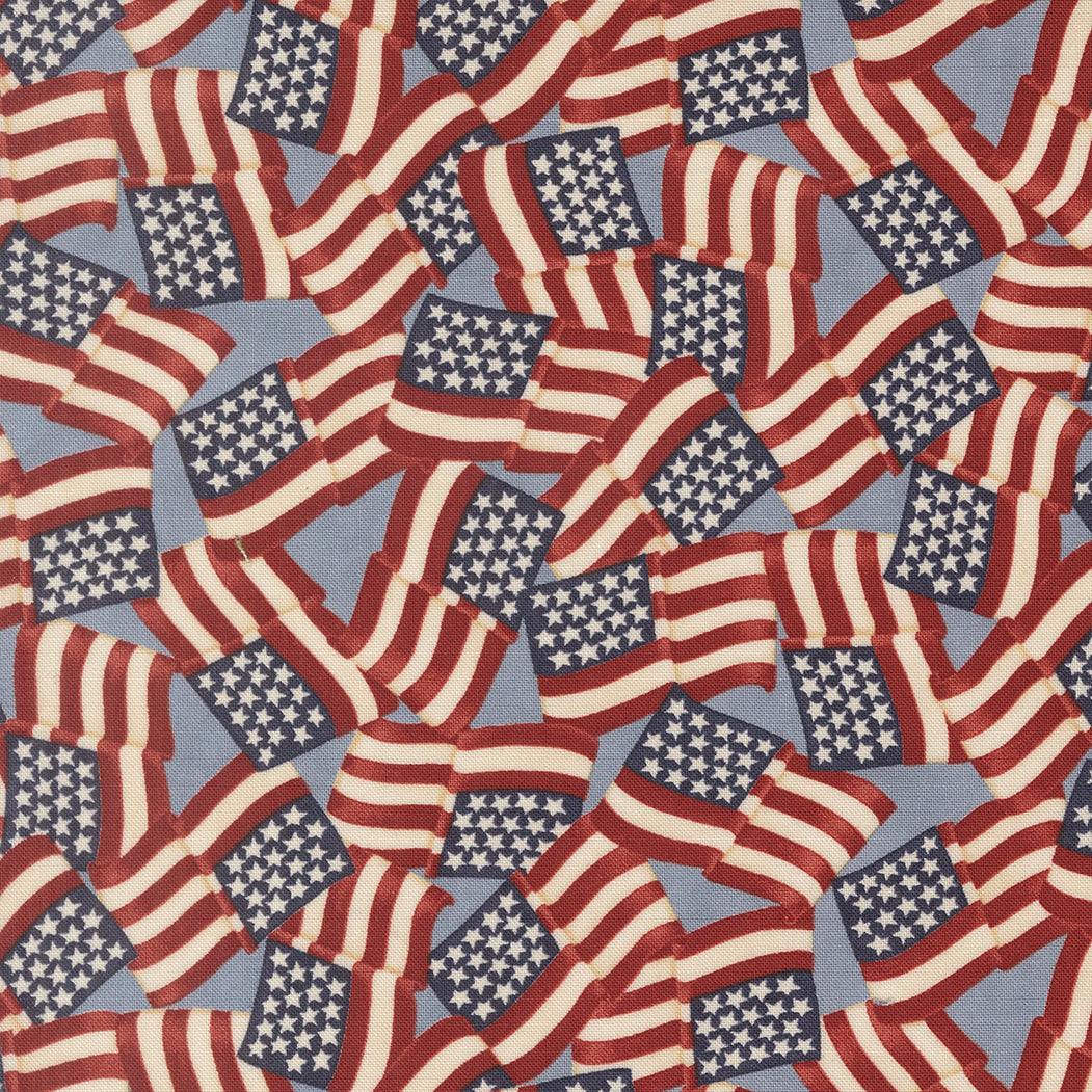 America 250 Years waving flags steel blue fabric by Deb Strain for Moda Fabrics