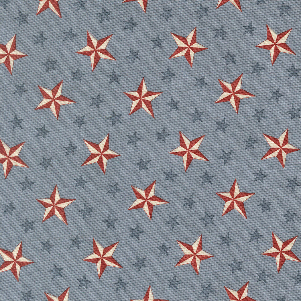 America 250 Years fabric with tossed steel blue stars by Deb Strain for Moda Fabrics