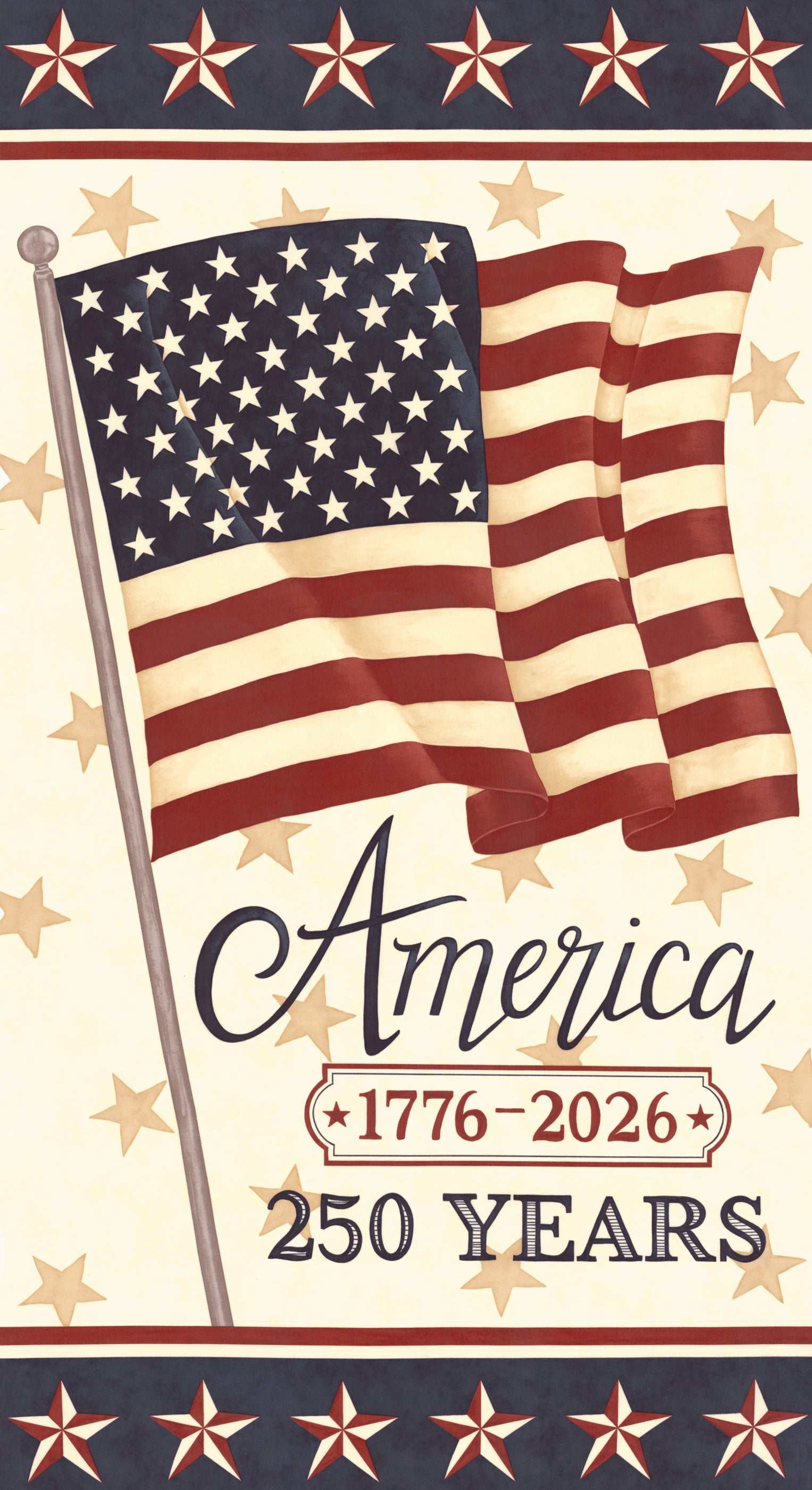 America 250 Years patriotic anniversary fabric panel by Deb Strain for Moda Fabrics