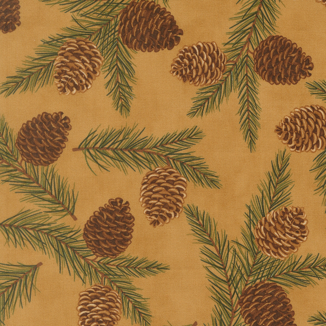 Northwoods Lodge Quilting Cuddle fabric with pine trees, animals, and lake designs in earthy tones by Deb Strain for Moda Fabrics
