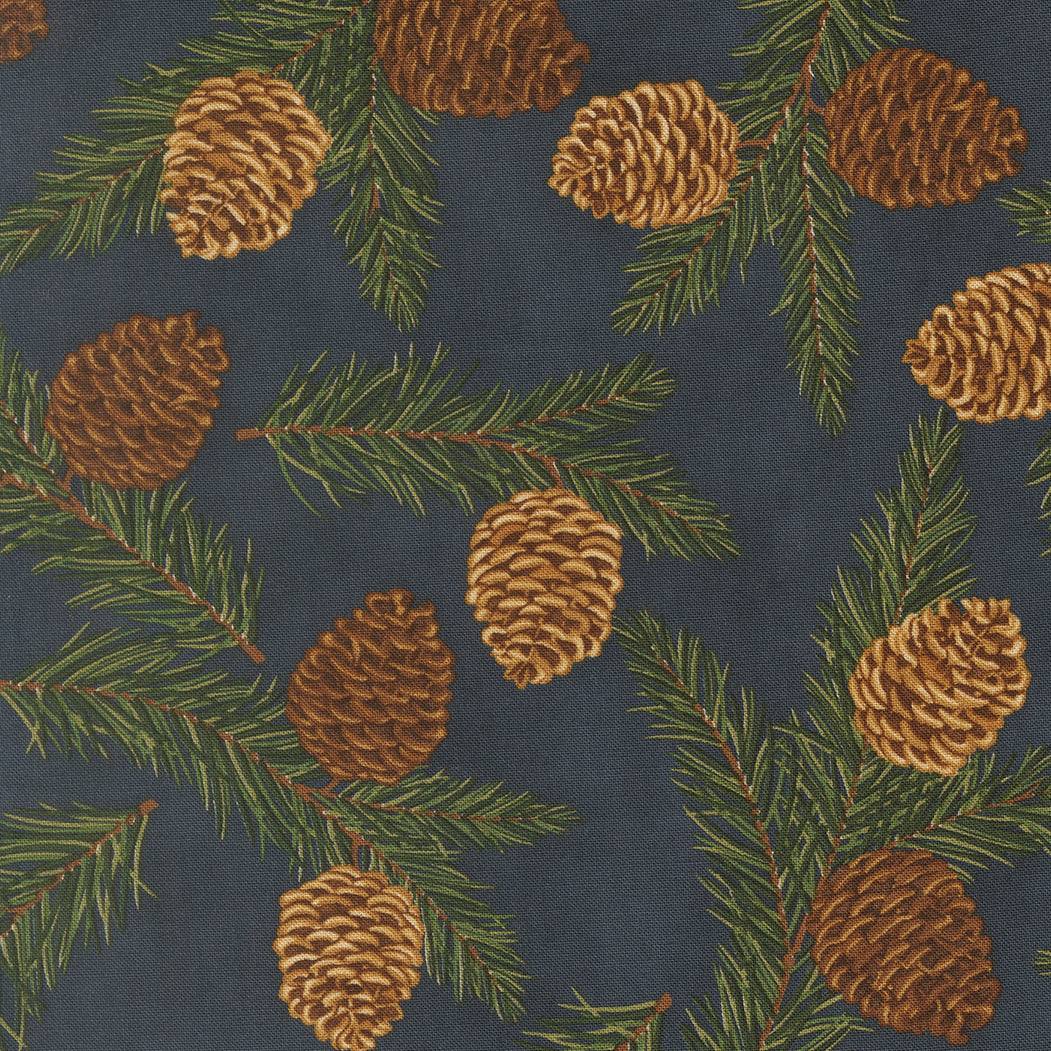 Northwoods Lodge Pincones Greenery fabric with pinecones and greenery in green and midnight tones by Deb Strain for Moda Fabrics