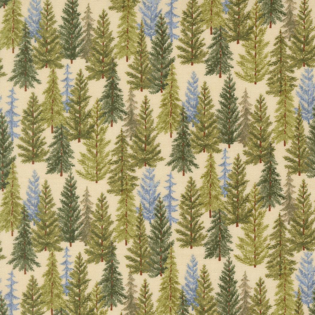 Northwoods Lodge tree line fabric with pine trees and natural woodland colors by Deb Strain for Moda Fabrics