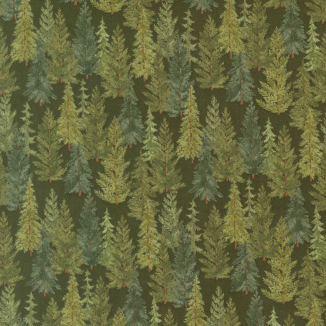 Northwoods Lodge Tree Line Pine fabric by Deb Strain featuring pine trees and natural Northwoods colors