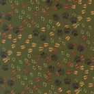 Northwoods Lodge fabric pattern with animal tracks and pine trees by Deb Strain in earth tones