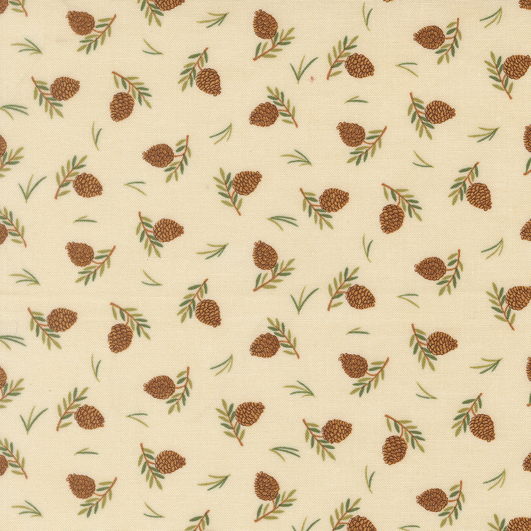 Northwoods Lodge fabric featuring tossed pinecones and pine trees in natural earthy colors by Deb Strain for Moda Fabrics