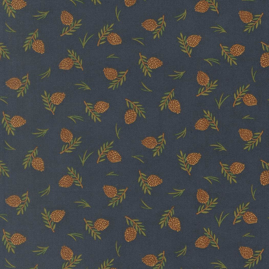 Northwoods Lodge Tossed Pinecones fabric design featuring pinecones and pine trees in midnight colors by Deb Strain