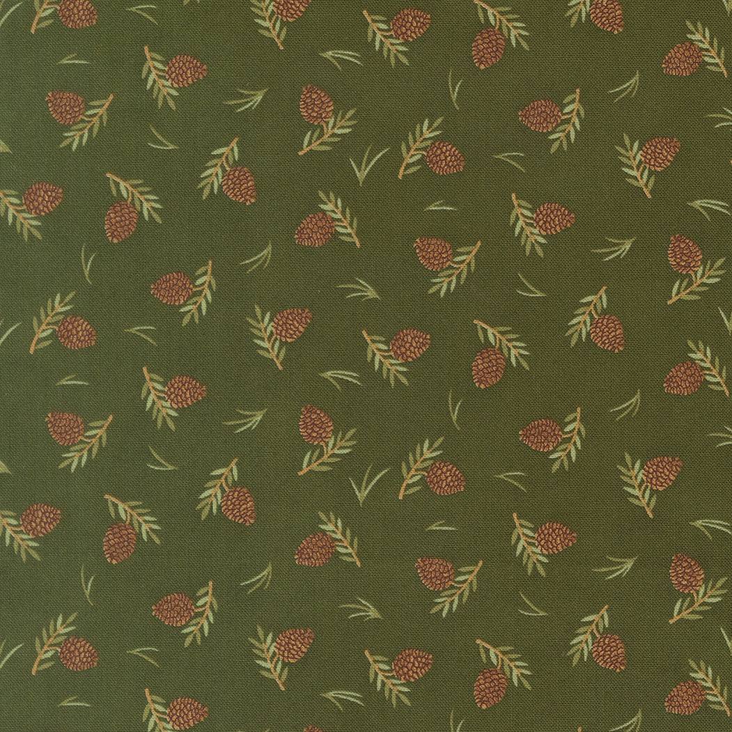 Northwoods Lodge Tossed Pinecones fabric pattern with pinecones and pine trees in earthy tones by Deb Strain