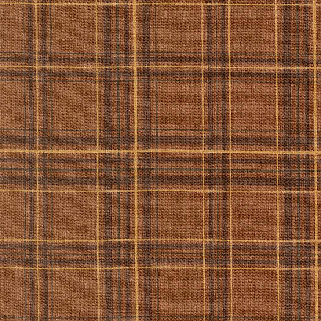 Northwoods Lodge Northwoods Plaid Bark fabric by Deb Strain showcasing pine trees and rustic woodland colors