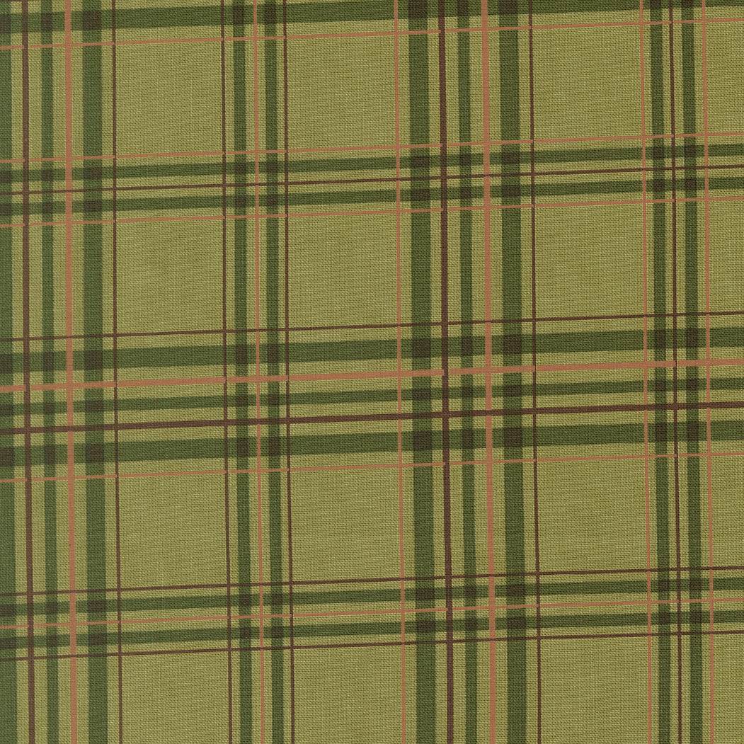 Northwoods Lodge fabric collection featuring pine trees, pinecones, and animals in tan, green, brown, and blue tones by Deb Strain for Moda Fabrics