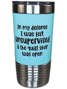 20 oz Tumbler In My Defense with sweat-free, double wall vacuum insulation and hot/cold retention