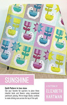 Sunshine Quilt Pattern featuring patchwork birds, flowers, and sun blocks by Elizabeth Hartman