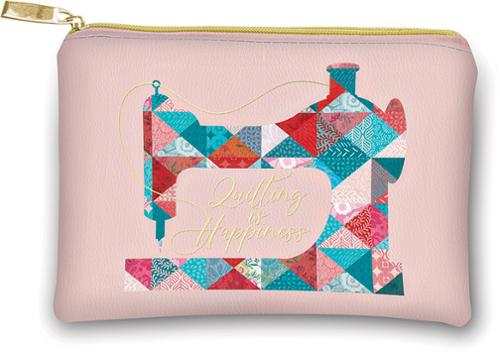 Glam Bag Quilting vinyl pouch with colorful sewing machine design and gold zipper