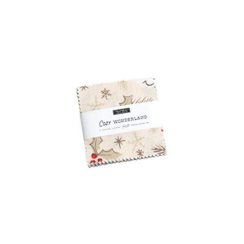 Cozy Wonderland Mini Charm Pack 42-piece fabric squares by Moda Fabrics with winter holiday prints