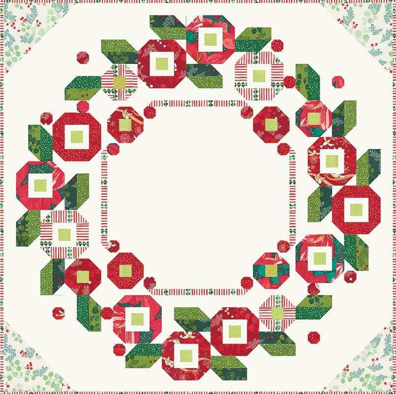 Little Posy Wreath Pattern quilt design with red flowers and green leaves by Robin Pickens for Moda Fabrics
