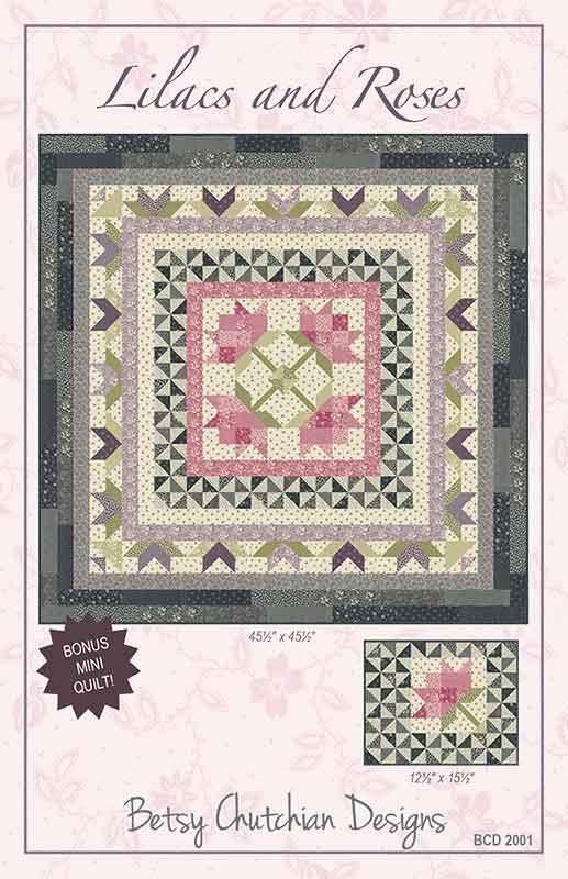 Lilacs and Roses Quilt Kit featuring Goodnight Irene pattern by Betsy Chutchian for Moda Fabrics showing intricate 45x45 inch quilt design