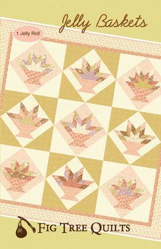 Jelly Baskets Quilt Pattern by Fig Tree featuring angled cuts and traditional basket blocks in pink and cream tones