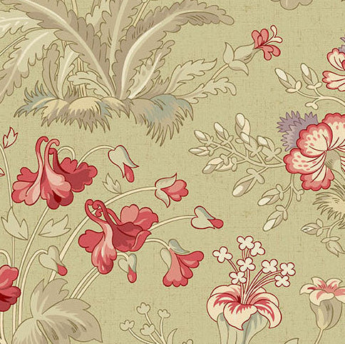 Forest Glen Highlands Celery Root botanical fabric by Renee Nanneman for Andover Fabrics in soft sage, celery, and pink tones