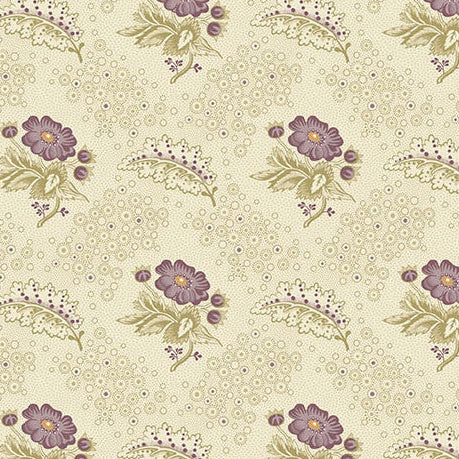 Forest Glen Camellia Heather fabric by Renee Nanneman featuring botanical floral design in pink, raspberry, and green tones