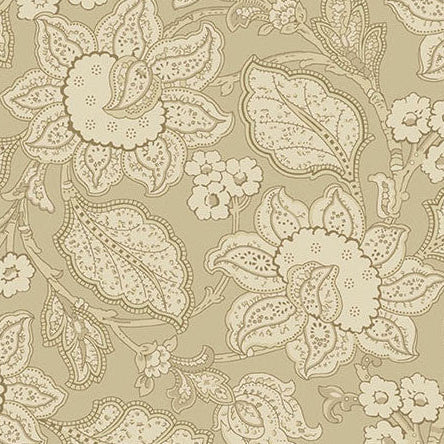 Forest Glen Jacobean Coastal Tan fabric with botanical meadow design by Renee Nanneman