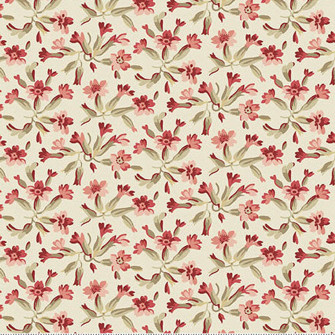 Forest Glen Tuberose Fog Mist floral fabric by Renee Nanneman with botanical meadow plants and vintage-inspired prints