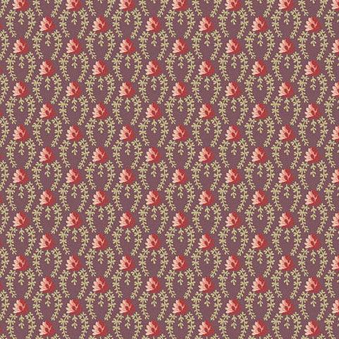 Forest Glen Clover Chain Eggplant fabric by Renee Nanneman with botanical meadow plants and floral design